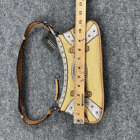 Vintage Guess Raffia Shoulder Bag Yellow Baguette Rhinestone Y2K 90s 2000s - Picture 12 of 14